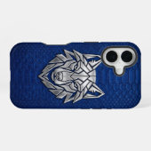 Silver Geometric Wolf Blue Snakeskin iPhone 16ケース (裏面横)