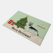 Silver German Shepherd Festive Christmas Tree ドアマット (アングル)