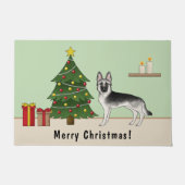 Silver German Shepherd Festive Christmas Tree ドアマット (正面)