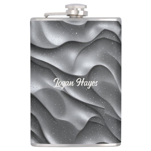Silver Glamour Luxury Bling Metallic Waves Glitter フラスク (正面)