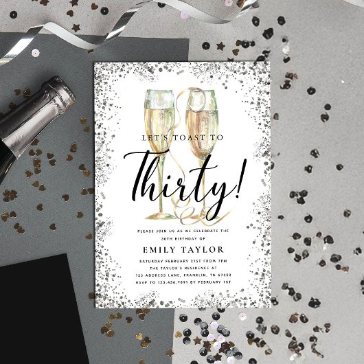 Silver Glitter 30th Birthday Party 招待状