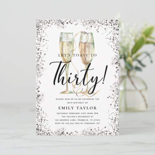 Silver Glitter 30th Birthday Party 招待状 (スタンド正面)