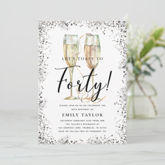 Silver Glitter 40th Birthday Party 招待状 (スタンド正面)