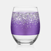 Silver Glitter Amethyst Glam Name ステムなしワイングラス (右)