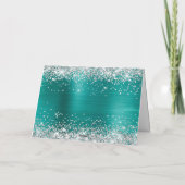 Silver Glitter Aqua Teal Foil Bridesmaid サンキューカード (裏面)