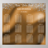 Silver Glitter Birthday Alphabetic Seating Plan ポスター (正面)