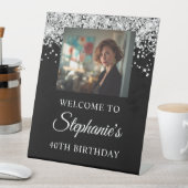 Silver Glitter Black Photo 40th Birthday 台座サイン (インサイチュ)