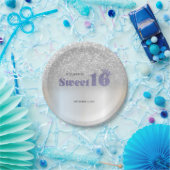 Silver Glitter Bokeh Sweet 16 Crown ペーパープレート (パーティー)