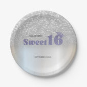 Silver Glitter Bokeh Sweet 16 Crown ペーパープレート (正面)