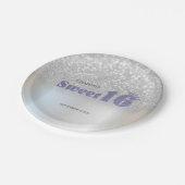 Silver Glitter Bokeh Sweet 16 Crown ペーパープレート (アングル)
