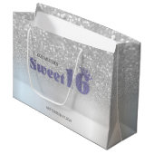 Silver Glitter Bokeh Sweet 16 Crown ラージペーパーバッグ (正面アングル)