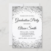 Silver Glitter Border White Graduation Party 招待状 (正面)