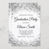 Silver Glitter Border White Graduation Party 招待状 (正面/裏面)