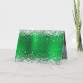 Silver Glitter Bright Green Foil Family Photo カード (裏面)
