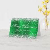 Silver Glitter Bright Green Foil Merry Christmas カード (黄色い花)