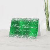 Silver Glitter Bright Green Foil Merry Christmas カード (正面)