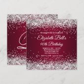 Silver Glitter Burgundy Ombre 90th Birthday 招待状 (正面/裏面)