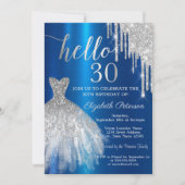 Silver Glitter Drip Dress Blue Metallic 30th  招待状 (正面)