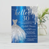 Silver Glitter Drip Dress Blue Metallic 30th  招待状 (スタンド正面)