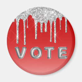 Silver Glitter Drip Red Background Vote マグネット
