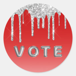 Silver Glitter Drip Red Background Vote ラウンドシール