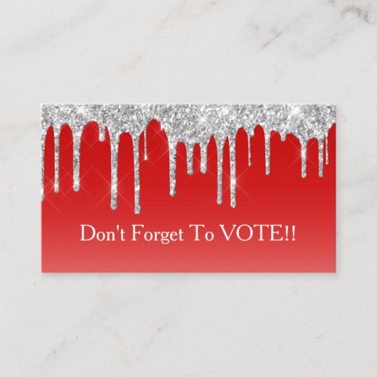 Silver Glitter Drip Red Background Vote Reminder 名刺 (正面)