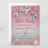Silver Glitter Drips Balloons Birthday  招待状 (正面/裏面)