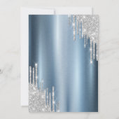 Silver Glitter Drips Balloons Blue Metallic 90th  招待状 (裏面)