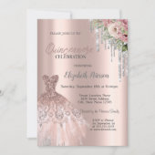 Silver Glitter Drips,Dress Flowers Quinceanera 招待状 (正面)