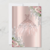 Silver Glitter Drips,Dress Flowers Quinceanera 招待状 (裏面)