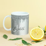 Silver Glitter Drips Name Personalized Monogram コーヒーマグカップ<br><div class="desc">This design may be personalized in the area provided by changing the photo and/or text. Or it can be customized by clicking Personalize this Template and then choosing the click to customize further option and delete or change the color of the background, add text, change the text color or style,...</div>