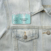 Silver Glitter Drips Pale Teal Ombre 名札 (インサイチュ)