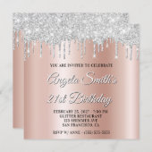 Silver Glitter Drips Rose Gold Ombre Drop Shadow 招待状 (正面/裏面)
