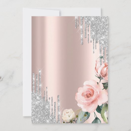Silver Glitter Drips Roses Rose Gold 35th Annivers 招待状 (裏面)