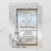 Silver Glitter Eiffel Tower,Glass,Heel 30th 招待状 (正面/裏面)