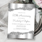 Silver Glitter Foil Edge 25th Anniversary Invite ポストカード