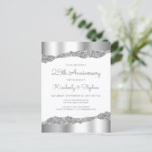 Silver Glitter Foil Edge 25th Anniversary Invite ポストカード (スタンド正面)