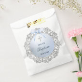 Silver Glitter Frame Blue Bow Baptism フェイバーバッグ (封をした状態)