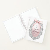 Silver Glitter Frame Pink Bow Baptism Guest Book ノートブック (内部)