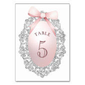Silver Glitter Frame Pink Bow Table Number テーブルナンバー (正面)