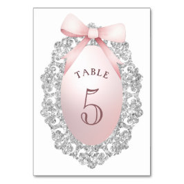 Silver Glitter Frame Pink Bow Table Number テーブルナンバー