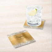 Silver Glitter Gold Foil 21st Birthday スクエアペーパーコースター (インサイチュ)