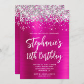 Silver Glitter Hot Pink Foil Bold 18th Birthday 招待状 (正面/裏面)