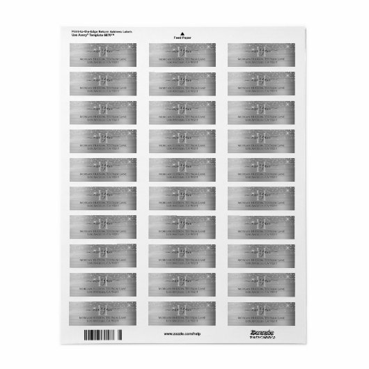 Silver Glitter & Large Monogram, Black Script Name ラベル (フルシート)