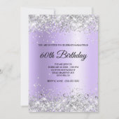 Silver Glitter Lavender Satin Foil 60th Birthday 招待状 (正面)