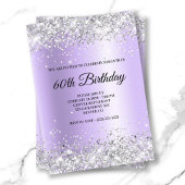 Silver Glitter Lavender Satin Foil 60th Birthday 招待状
