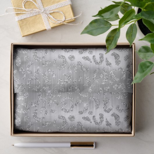 Silver Glitter Leopard Spots Metallic Animal 薄葉紙 (ギフト)