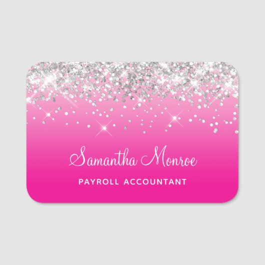 Silver Glitter Light and Hot Pink Ombre 名札 (正面)