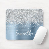 Silver Glitter Light Blue Glam Name マウスパッド (マウス)