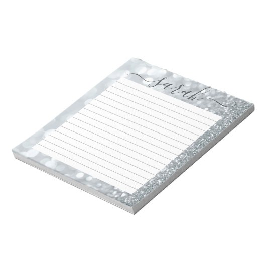 Silver Glitter Lined Personalized ノートパッド (回転)
